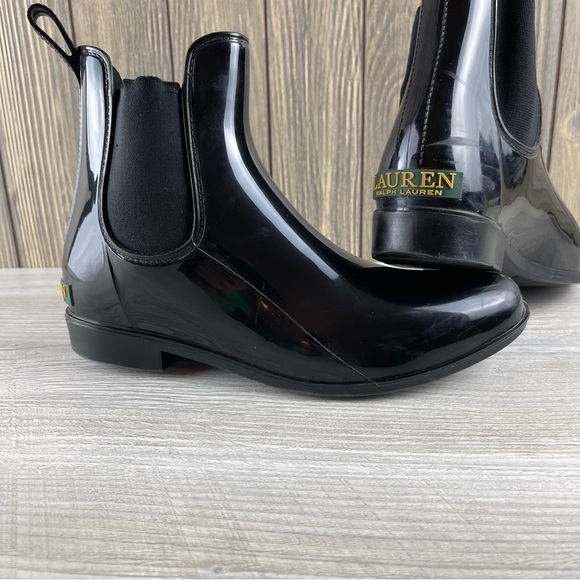 Lauren Ralph Lauren Tally Bo Rai Rubber Chelsea Black Boots Size 10B - Picture 11 of 16